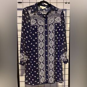 Michael Kors navy bandana long sleeve shirt dress petite small EUC